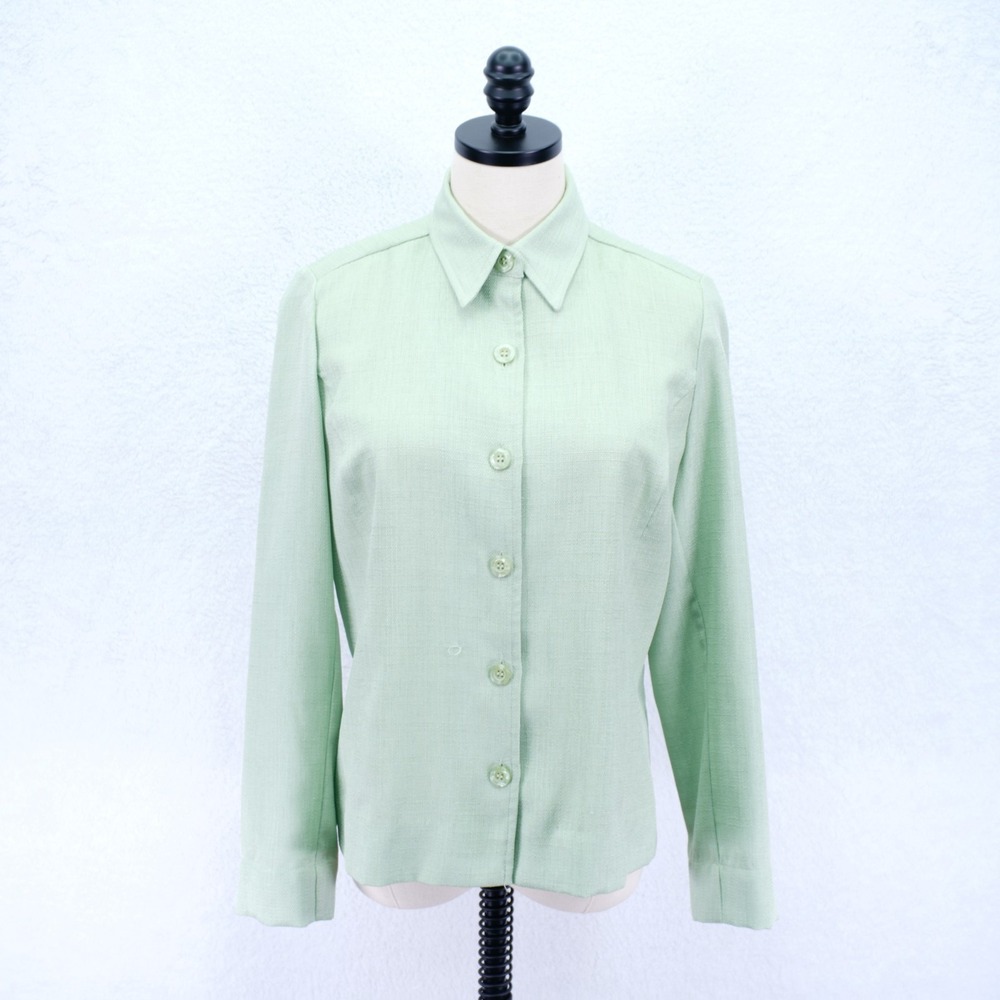 Jaclyn Smith‎ -Small- Classic Green Button Up Collared Shirt Jacket Polyester